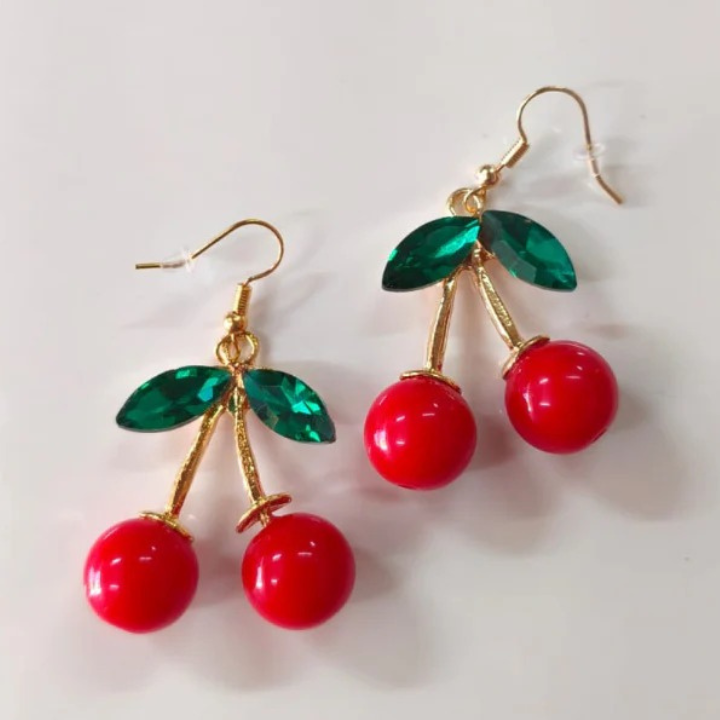 Aretes de Cereza, Aretes con colgantes, Pendientes, Joyería de Moda