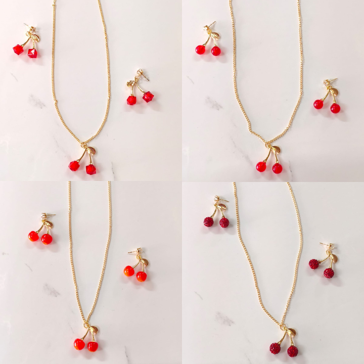 Docena de Set de Arete + Cadena de Cerezas