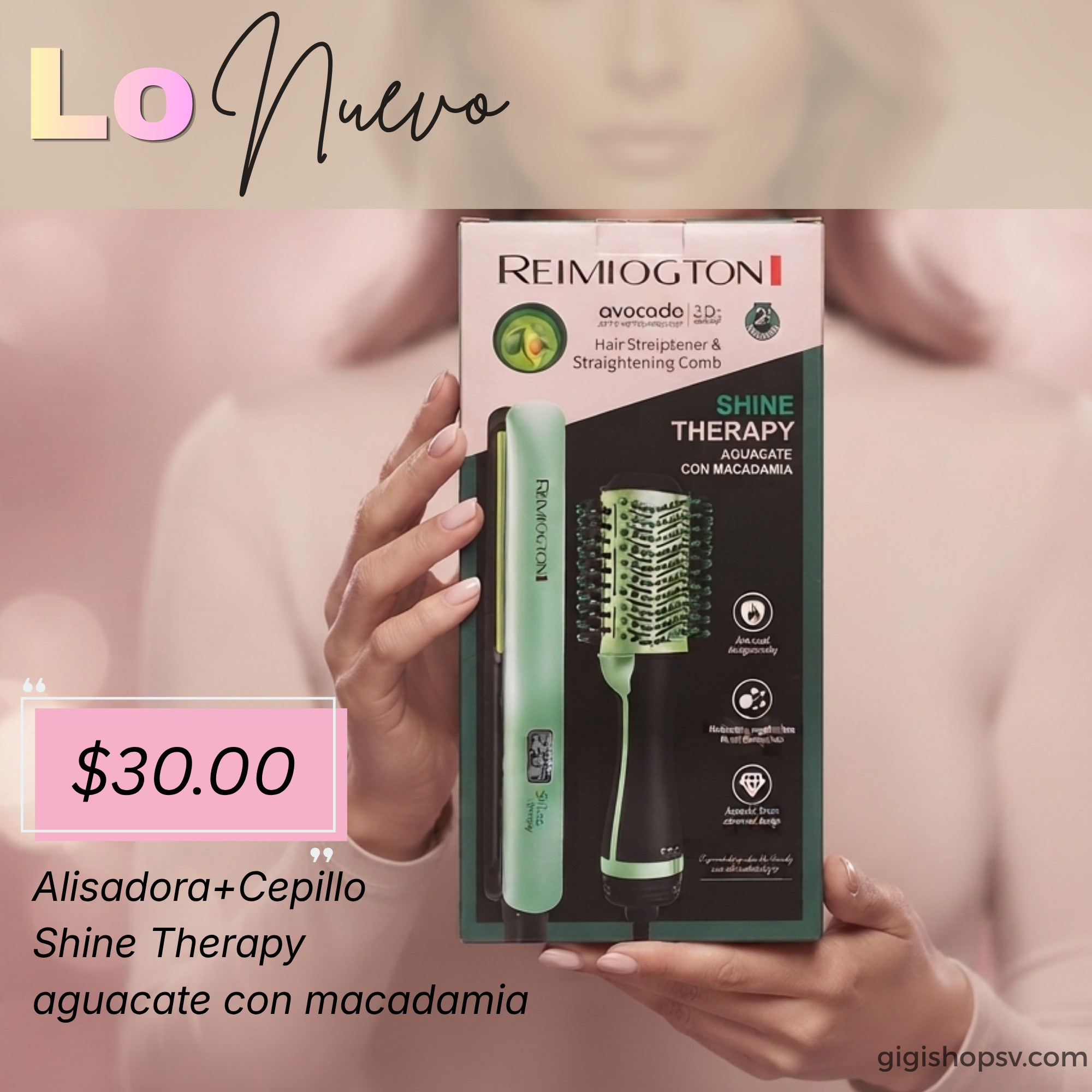 Alisadora + Cepillo shine therapy aguacate con macadamia