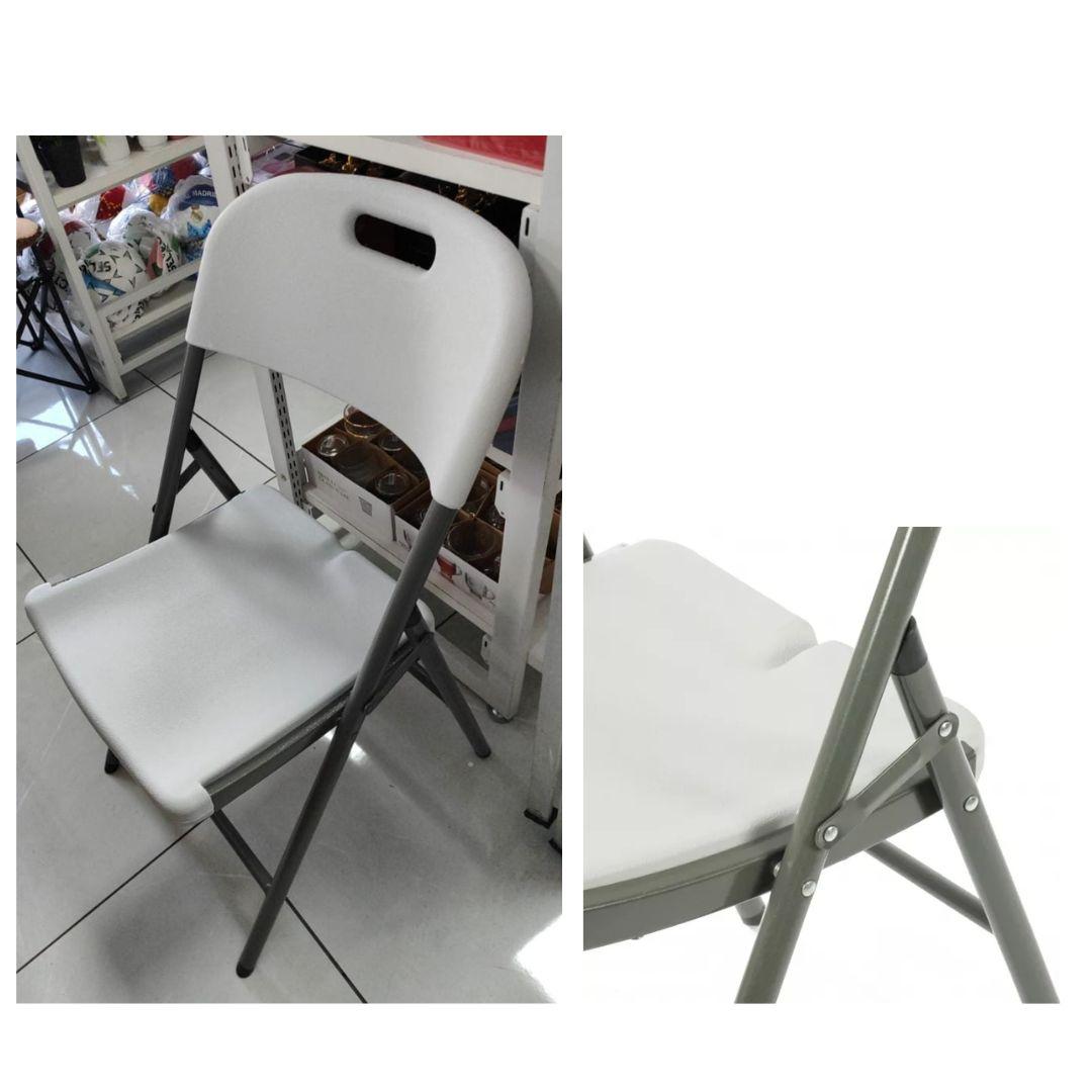 SILLA PLEGABLE METAL-PLASTICO BLANCO ESTRUCTURA GRIS OSCURO