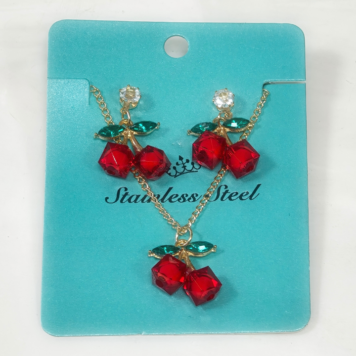 Docena de Set de Arete + Cadena de Cerezas