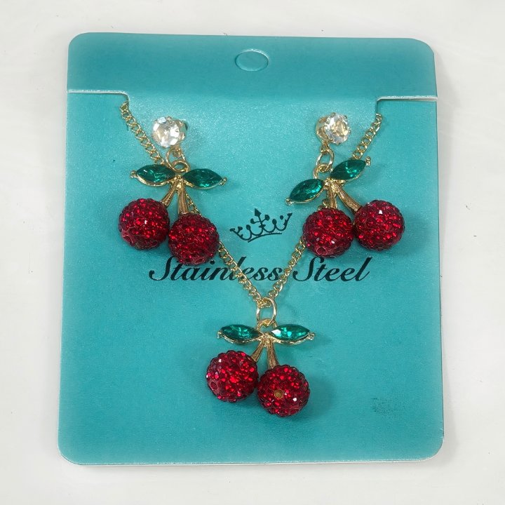 Docena de Set de Arete + Cadena de Cerezas