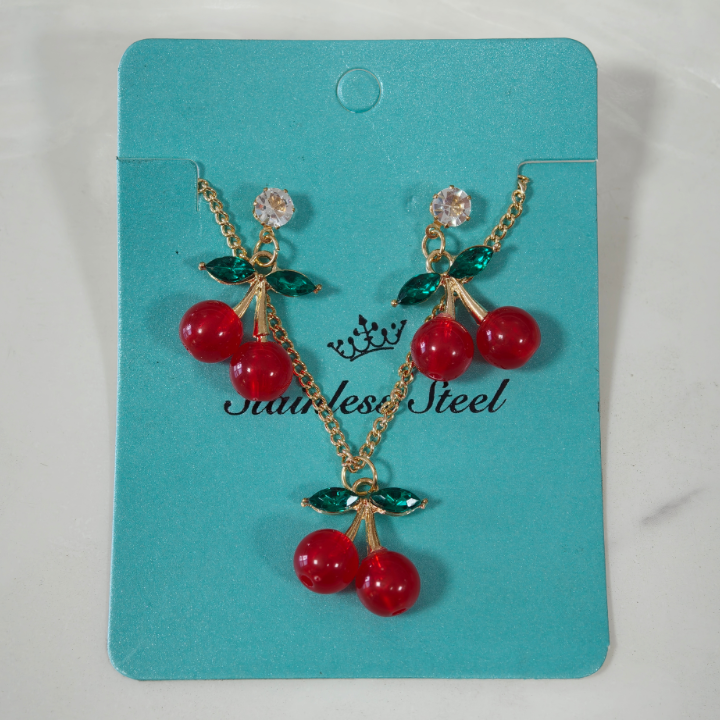 Docena de Set de Arete + Cadena de Cerezas