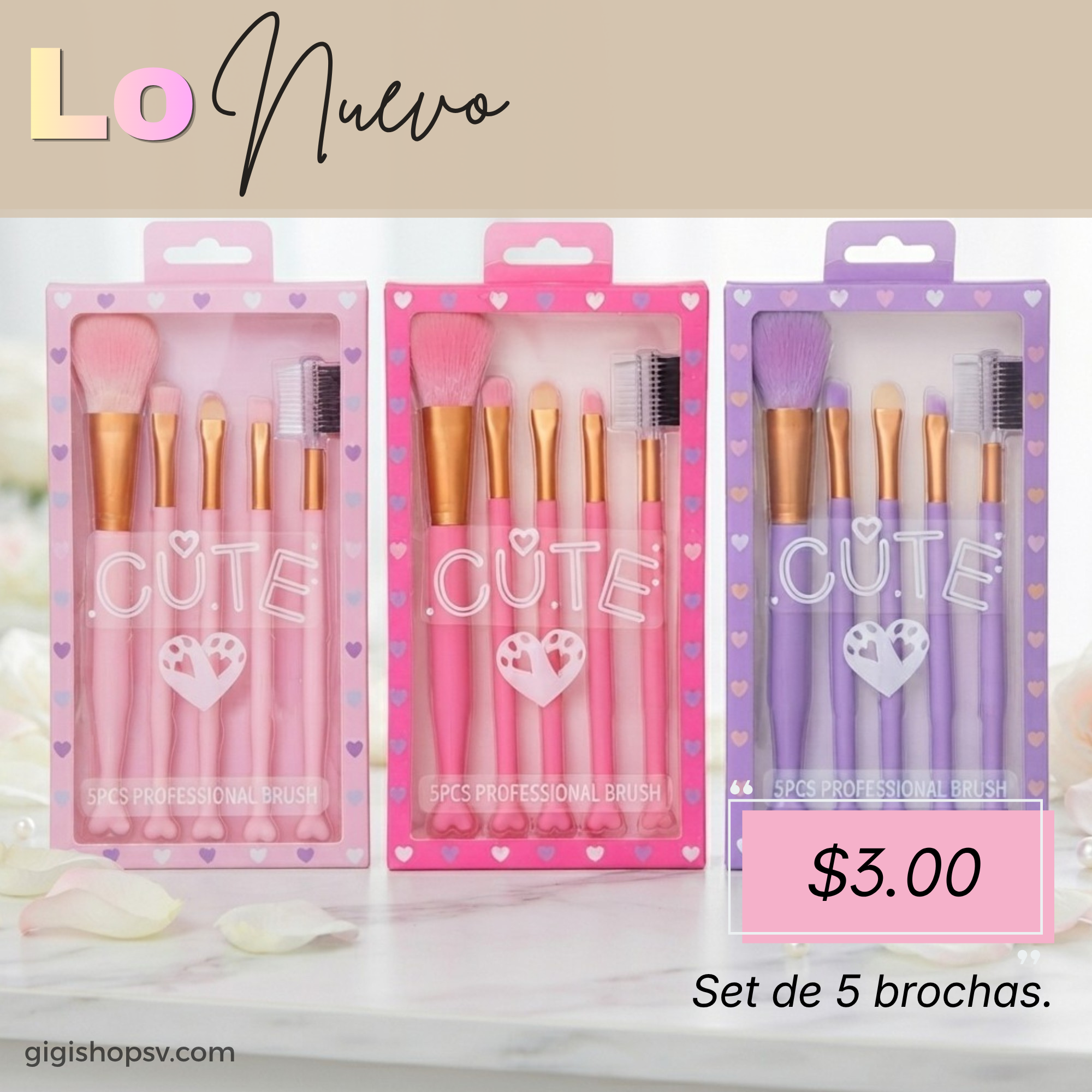 Set de brochas, cute de 5 piezas