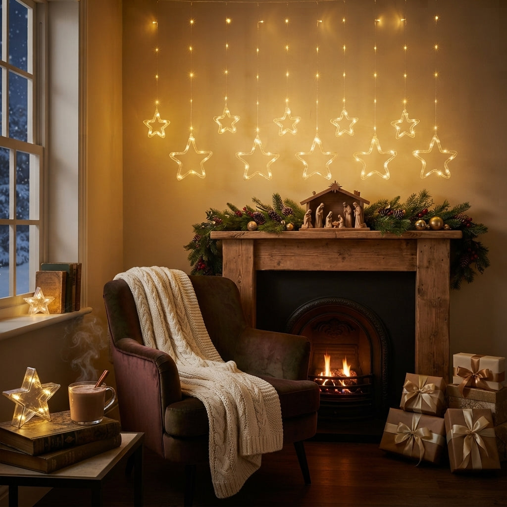 Cortina LED de estrellas colgantes 3x3m