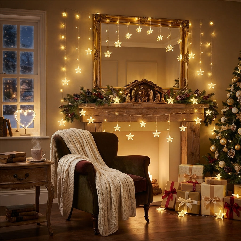 Cortina LED de estrellas colgantes 3x3m