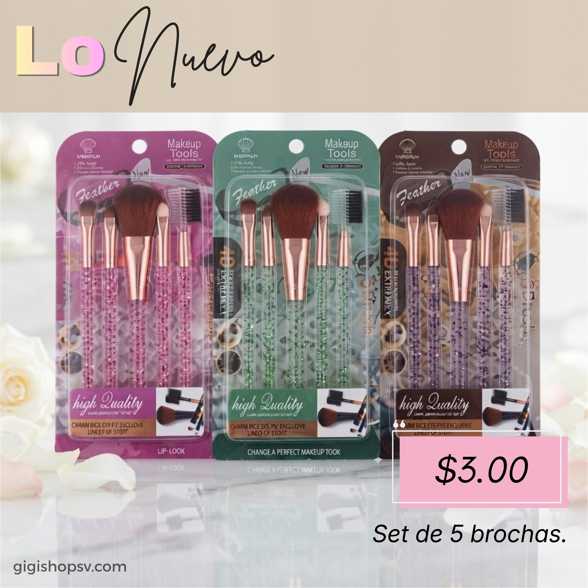 Set de 5 brochas, makeup con cristales