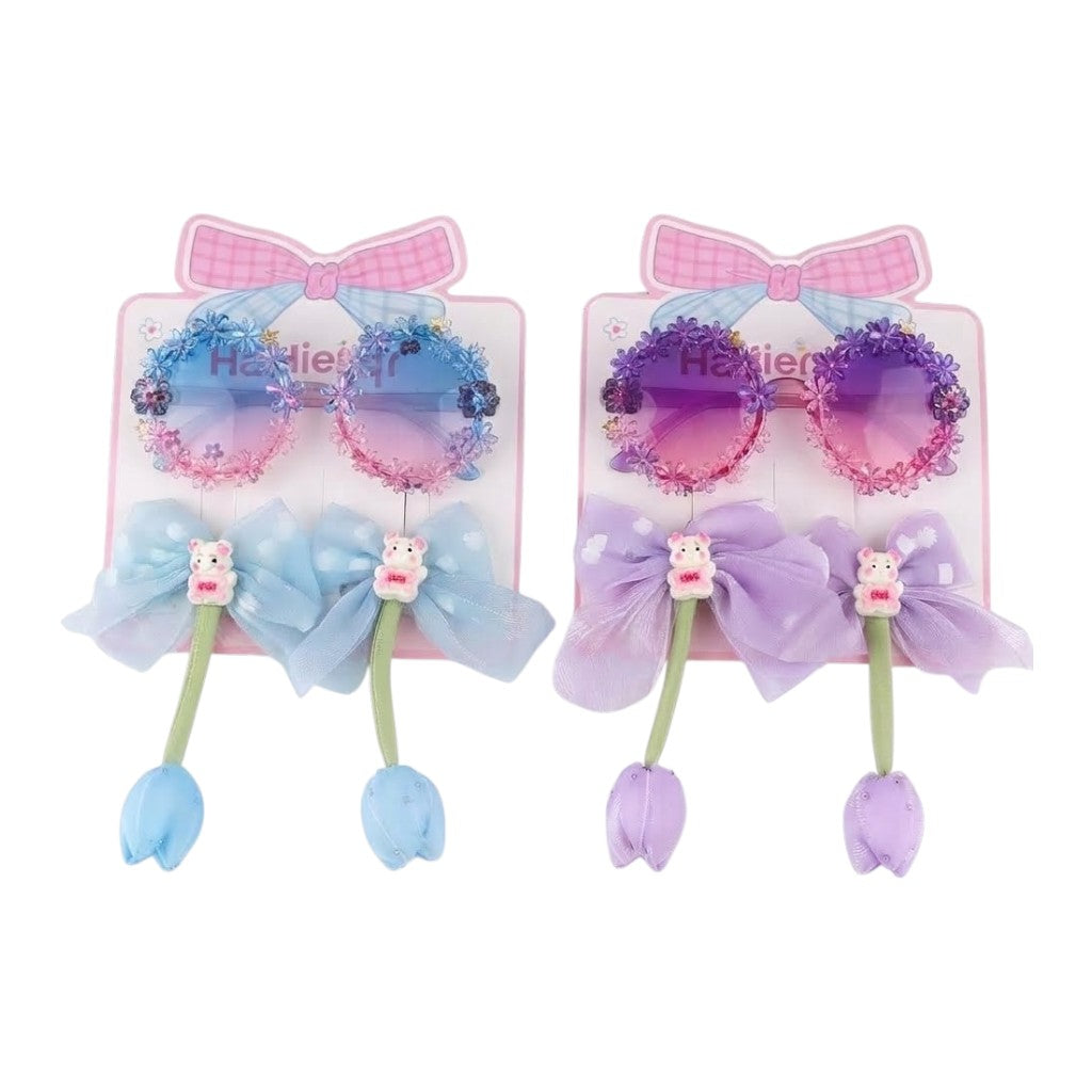 Set de gafas de sol y lazos florales para niña