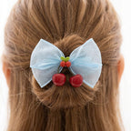 Pinzas para el cabello con moño de tul y cerezas