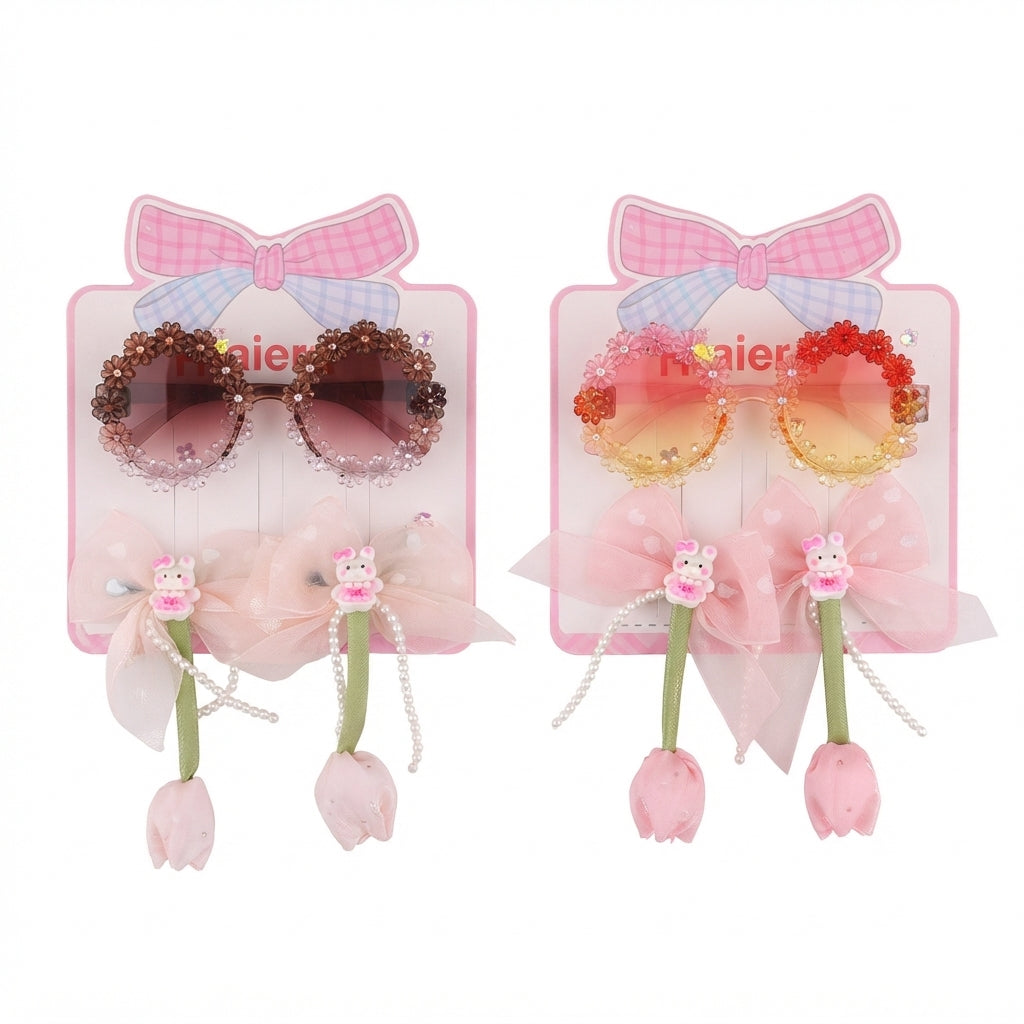 Set de gafas de sol y lazos florales para niña