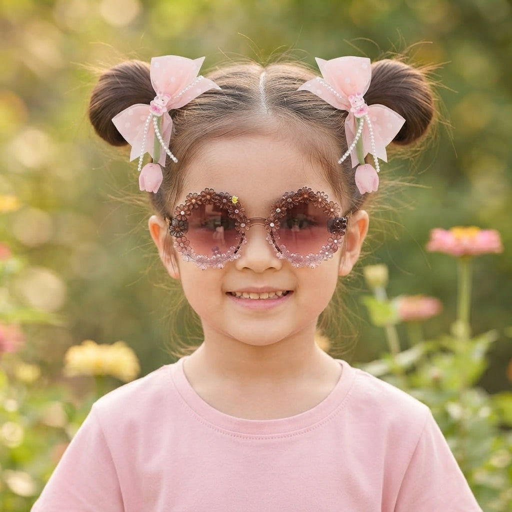 Set de gafas de sol y lazos florales para niña