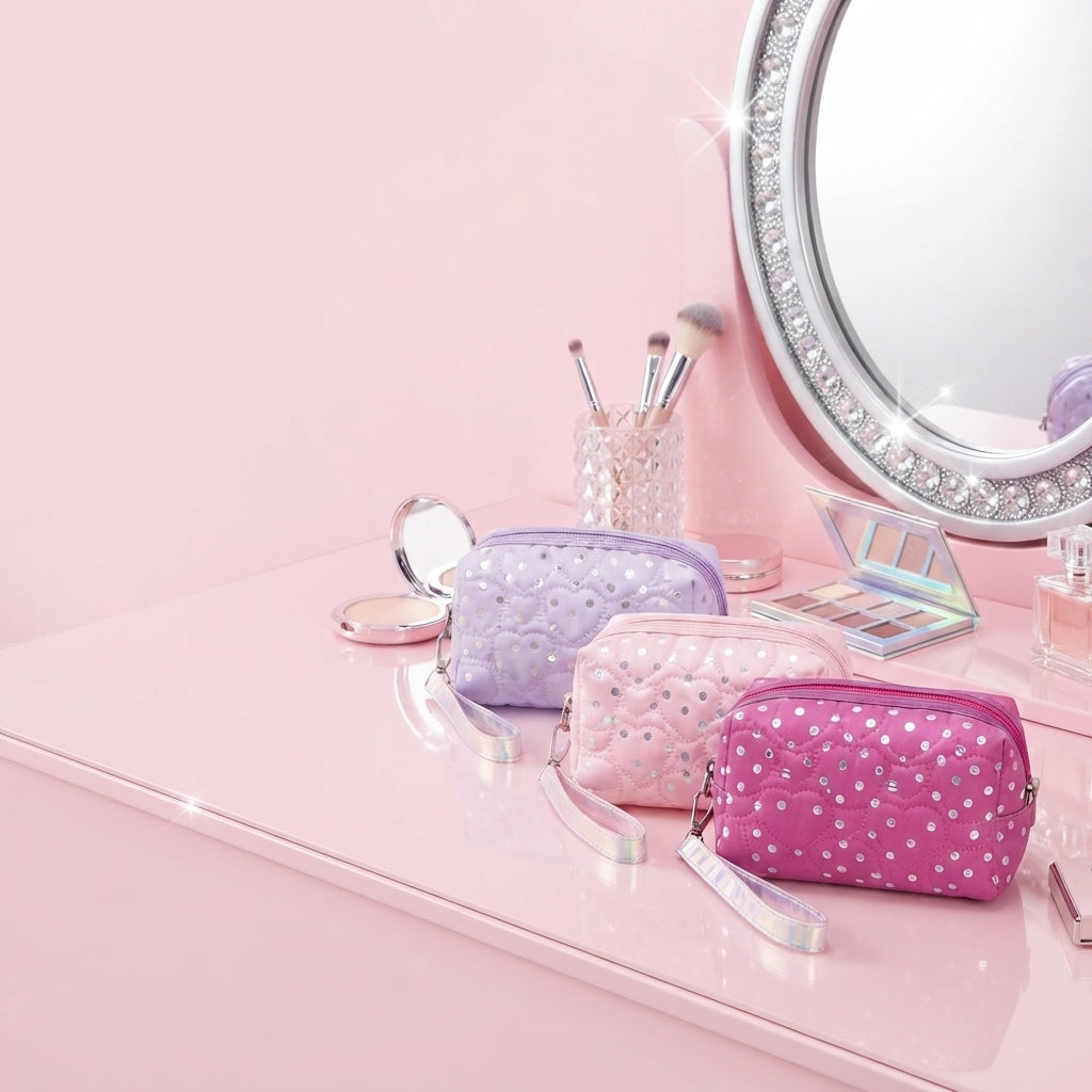 Cosmetiquera con detalle de corazones