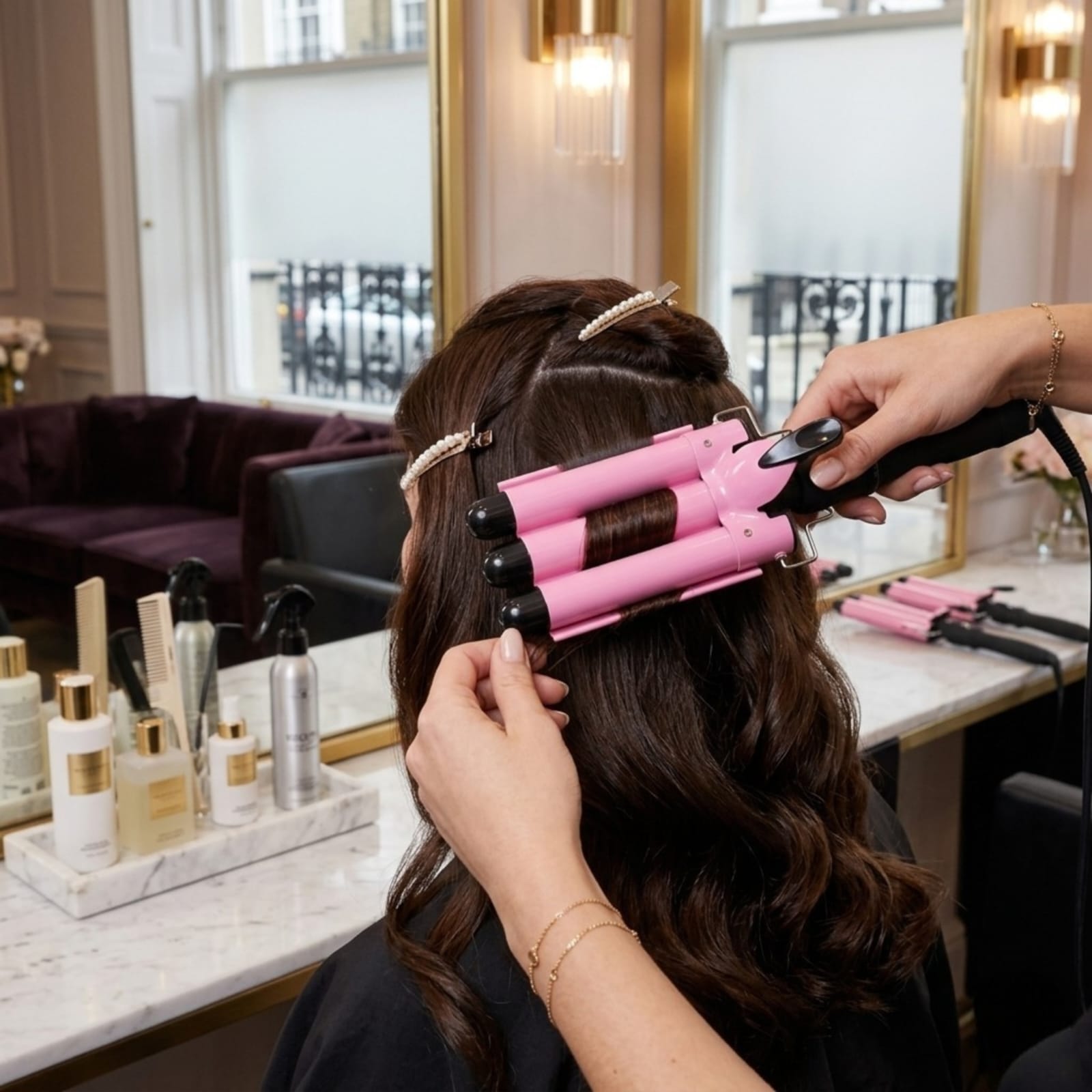 Ondulador para cabello de tres tubos / waver