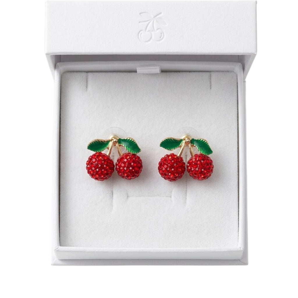Aretes de Cereza, Pendientes con Forma de Cereza, Pendientes de Botón con Pedrería Dulce
