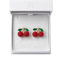 Aretes de Cereza, Pendientes con Forma de Cereza, Pendientes de Botón con Pedrería Dulce