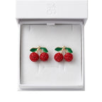 Aretes de Cereza, Pendientes con Forma de Cereza, Pendientes de Botón con Pedrería Dulce