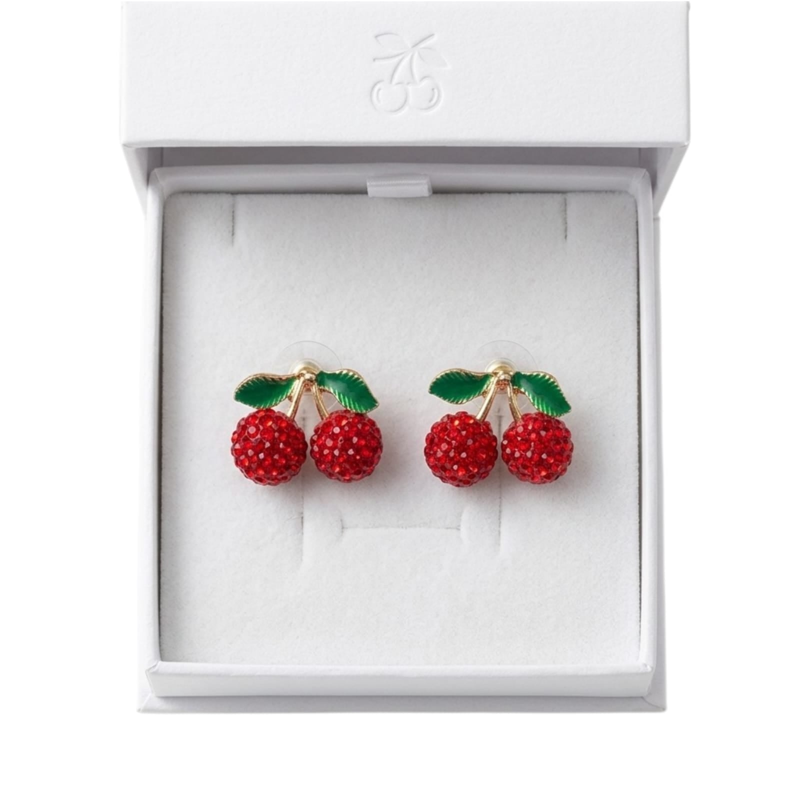 Aretes de Cereza, Pendientes con Forma de Cereza, Pendientes de Botón con Pedrería Dulce