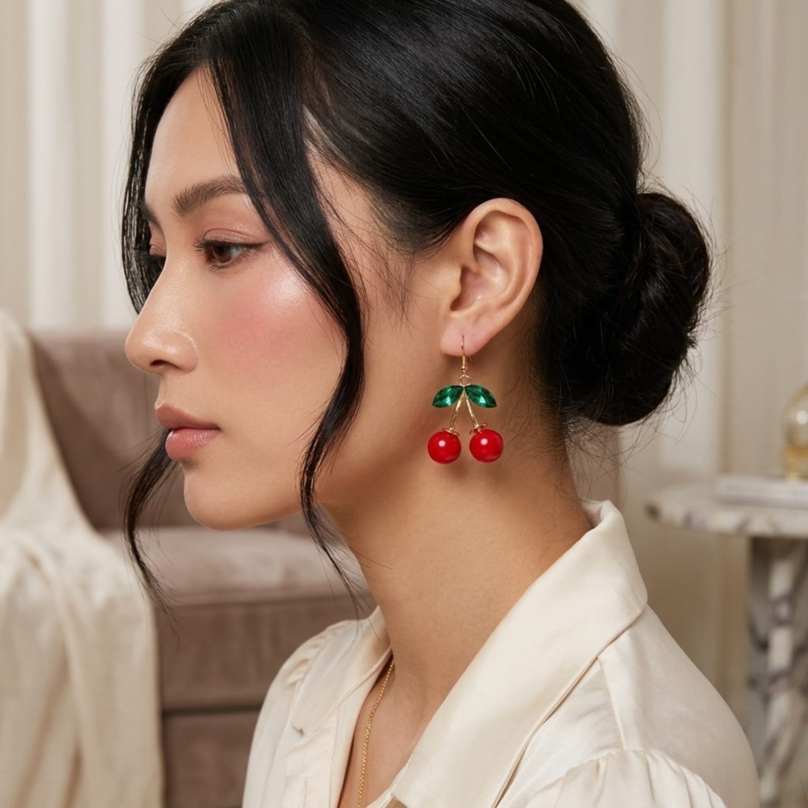 Aretes de Cereza, Aretes con colgantes, Pendientes, Joyería de Moda
