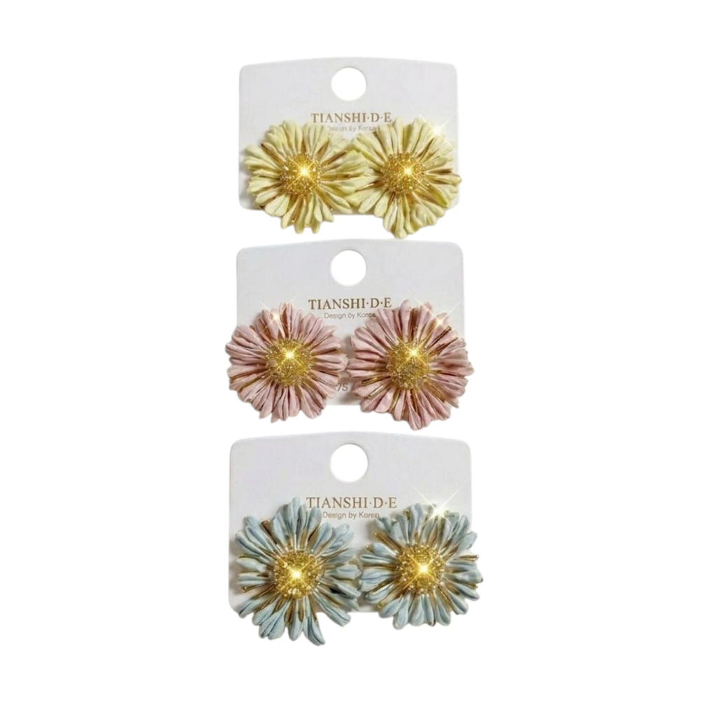 Aretes, diseño floral margarita, pin plata 925