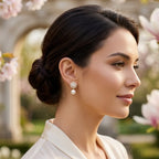 Aretes, diseño copo y perla, pin plata 925