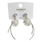 Aretes largos, diseño coral y perla, pin plata 925