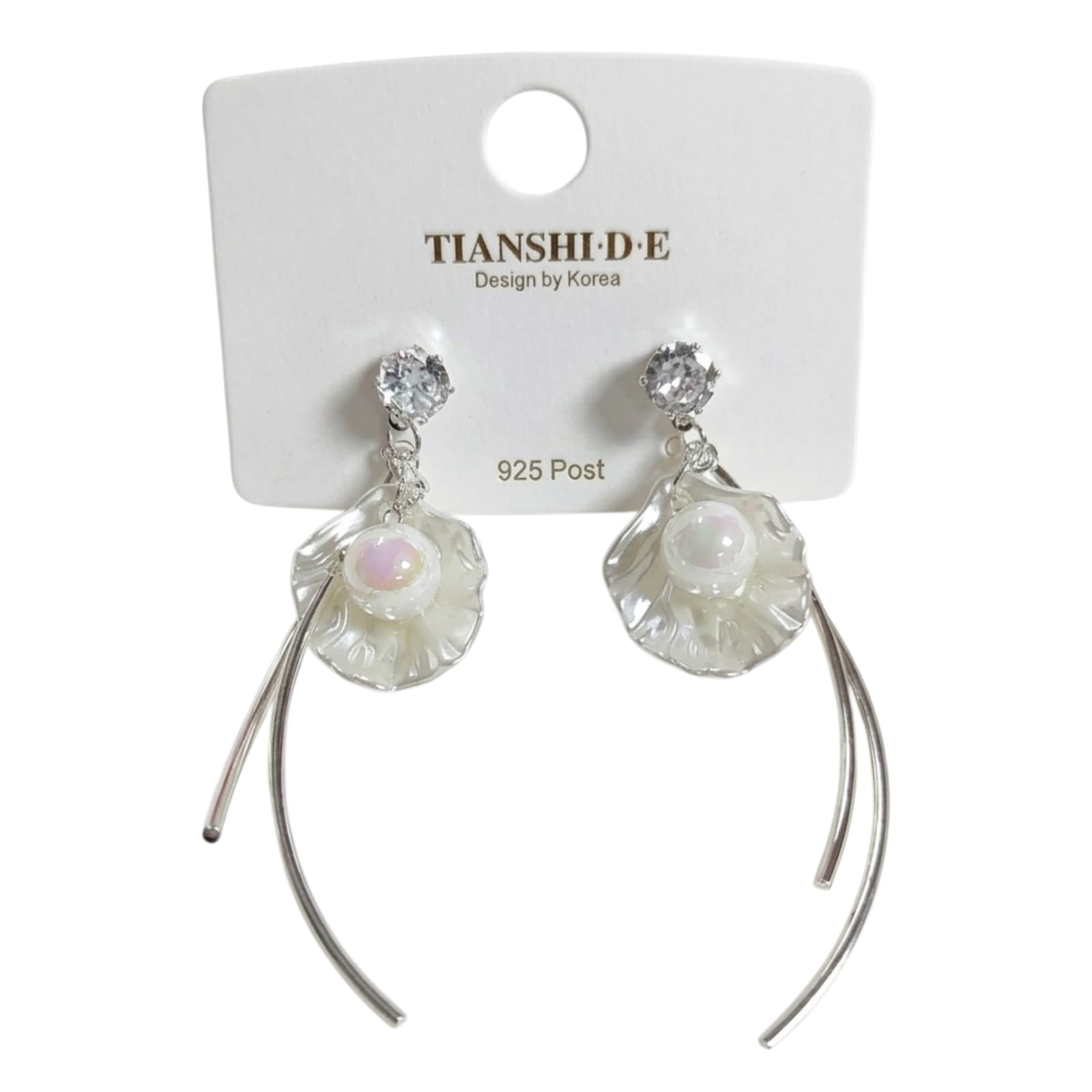 Aretes largos, diseño coral y perla, pin plata 925
