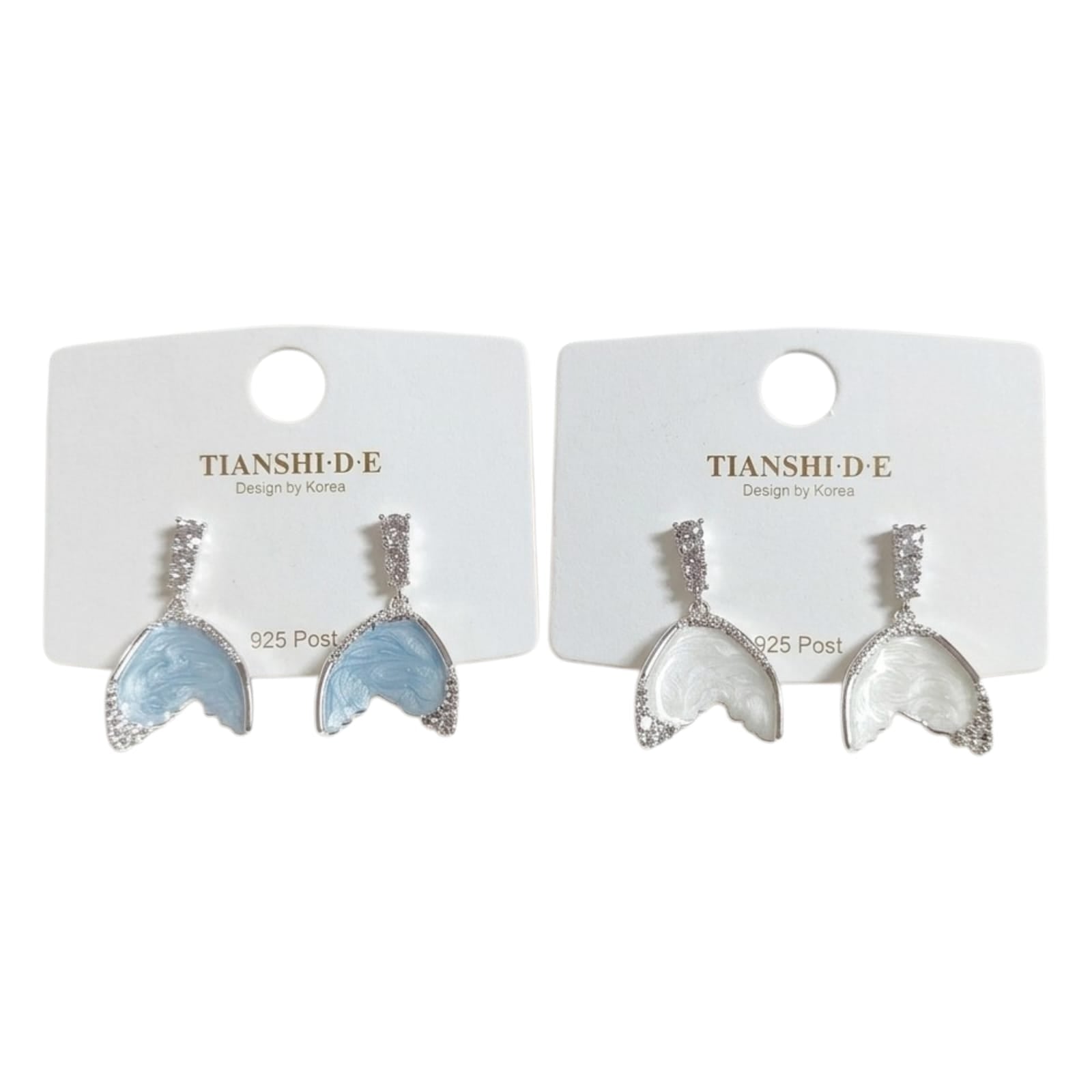 Aretes, diseño cola de sirena, pin plata 925