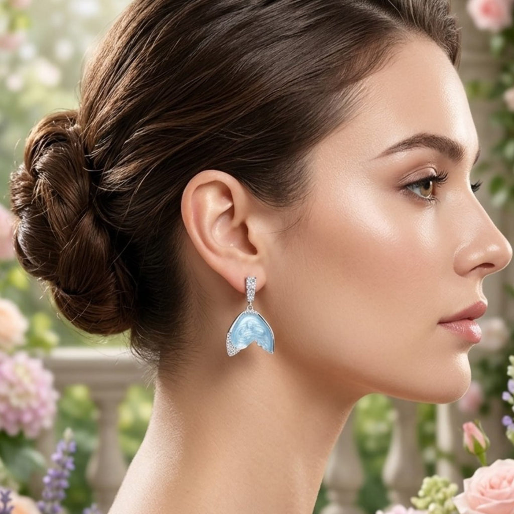 Aretes, diseño cola de sirena, pin plata 925