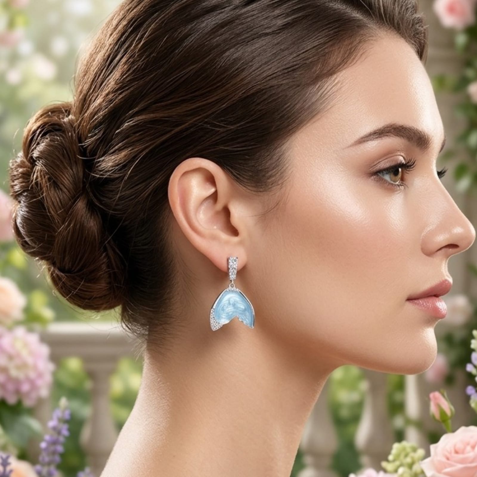 Aretes, diseño cola de sirena, pin plata 925