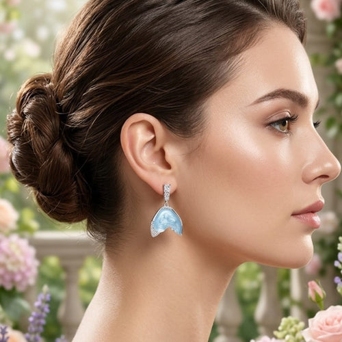 Aretes, diseño cola de sirena, pin plata 925