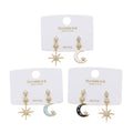 Aretes, diseño de luna y estrella, pin plata 925