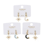 Aretes, diseño de luna y estrella, pin plata 925