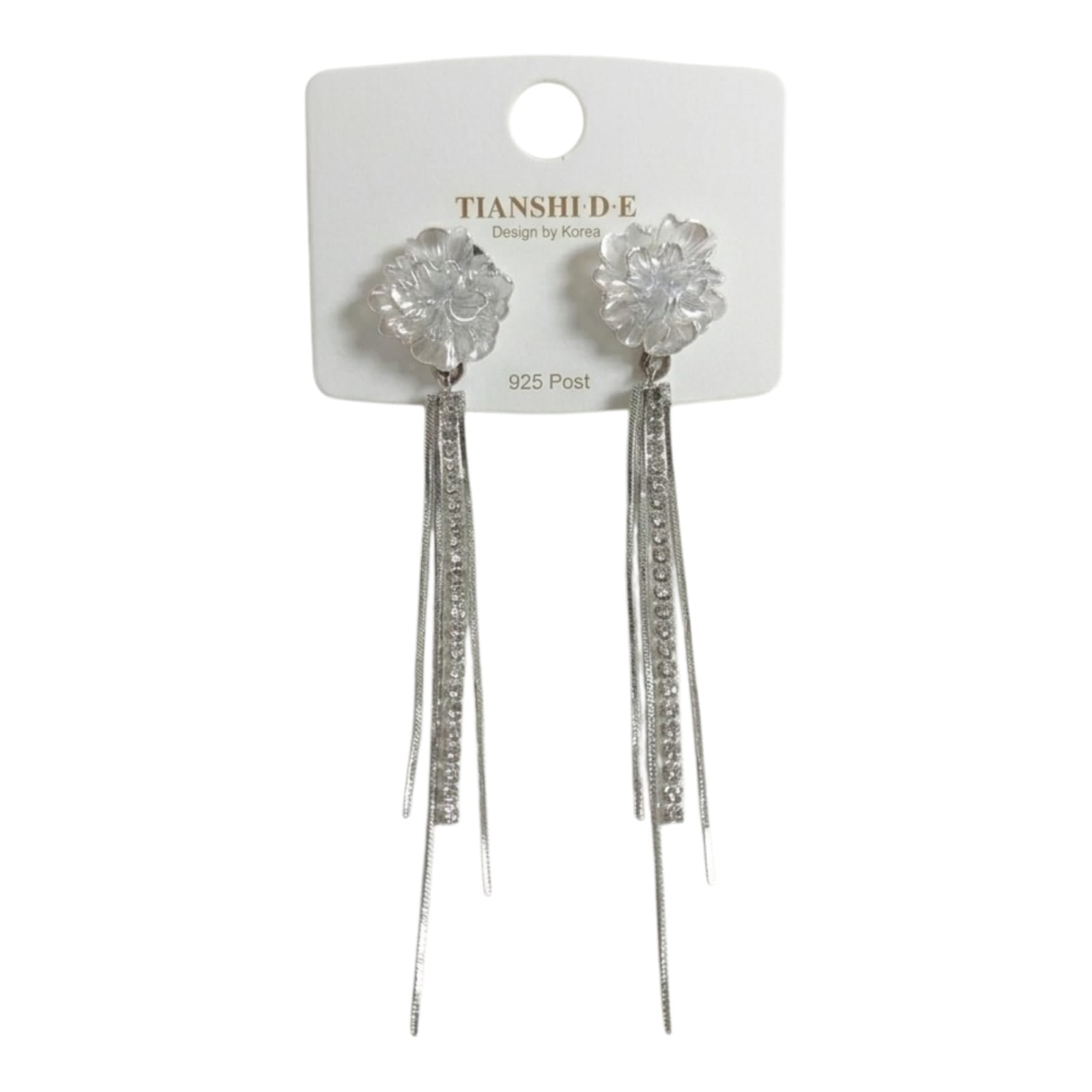 Aretes largos, diseño floral, pin plata 925