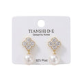 Aretes, diseño copo y perla, pin plata 925