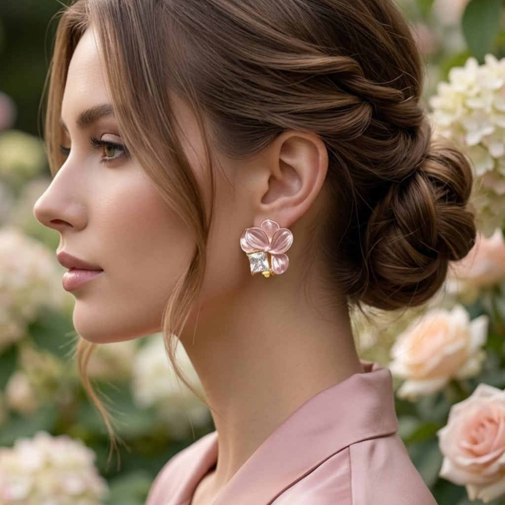 Aretes, estilo floral, pin plata 925