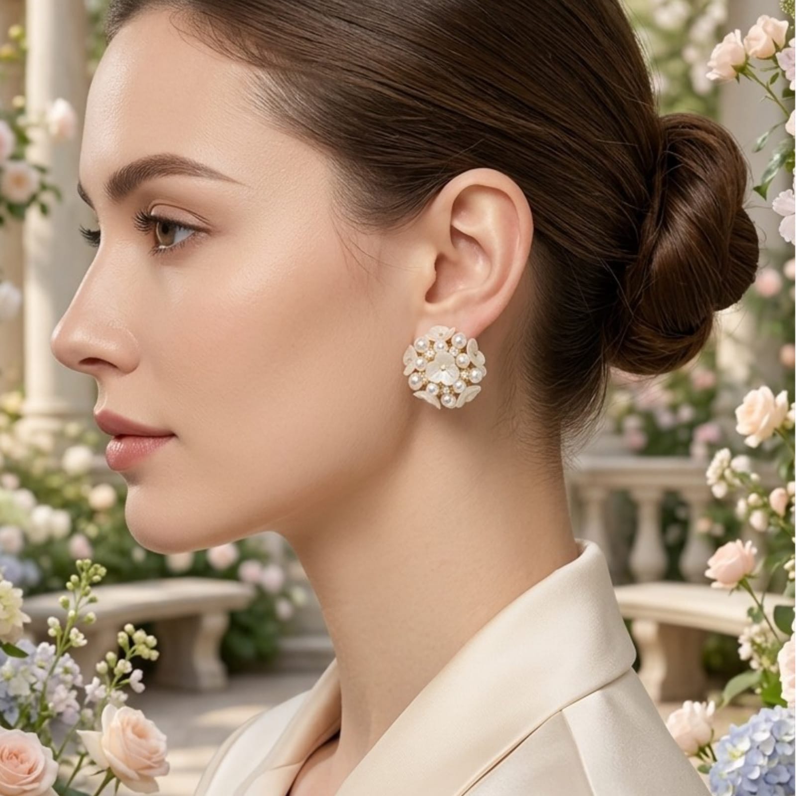 Aretes, diseño floral, pin plata 925