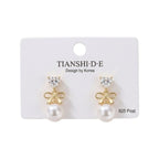 Aretes, estilo lazo con perla, pin plata 925