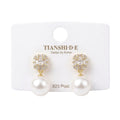 Aretes, estilo rectangular con perla, pin plata 925