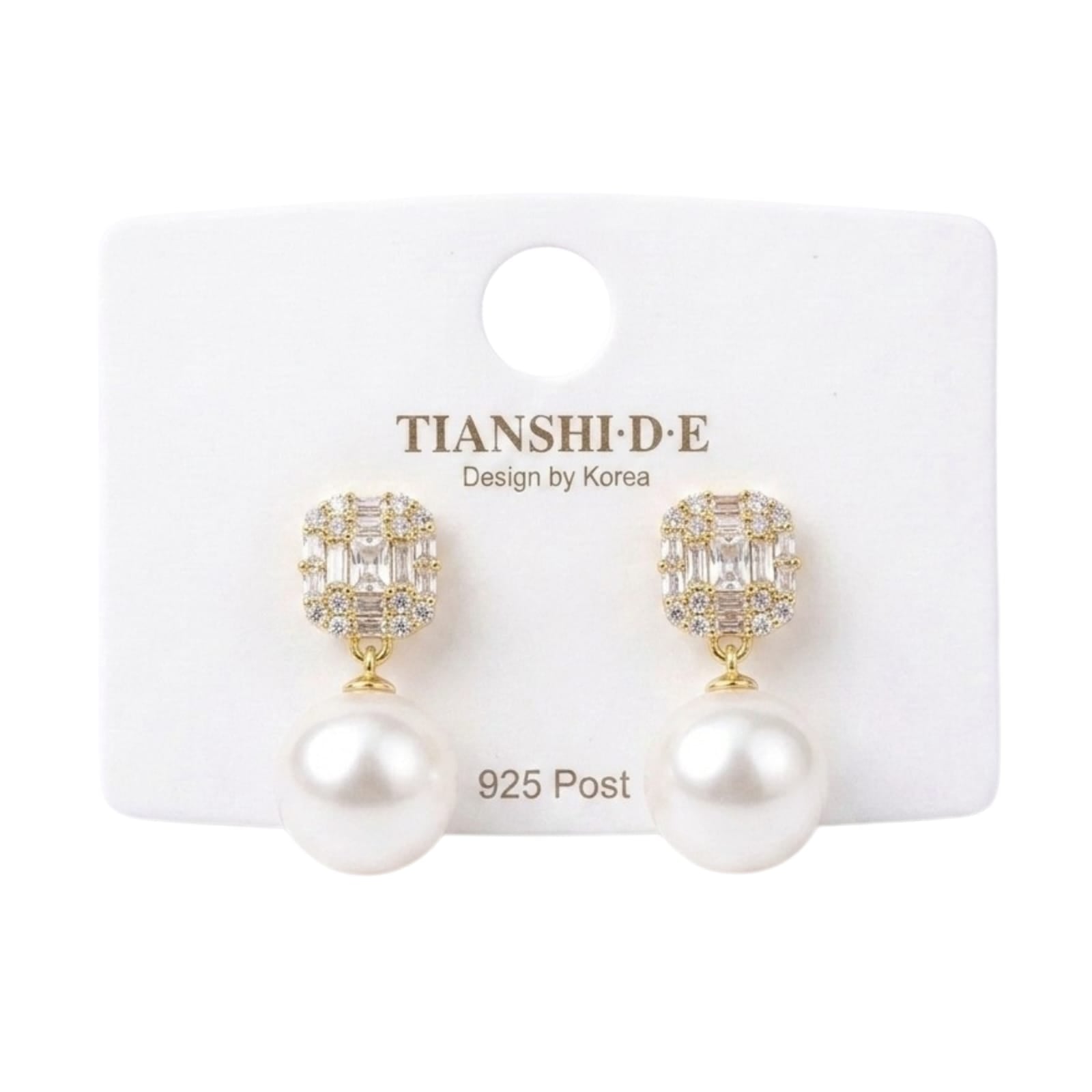 Aretes, estilo rectangular con perla, pin plata 925