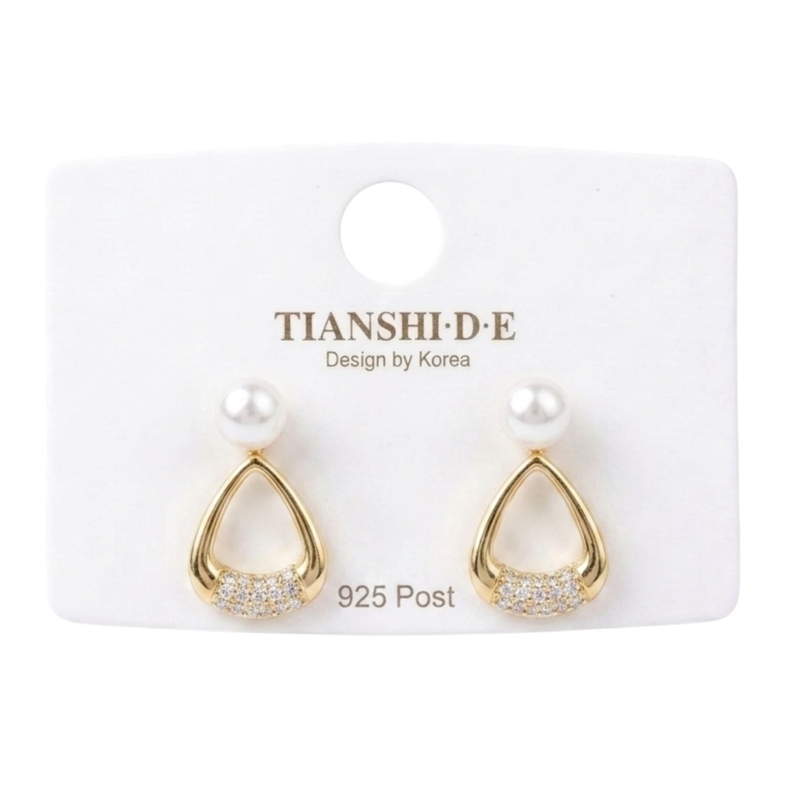 Aretes, estilo triangular con perla, pin plata 925