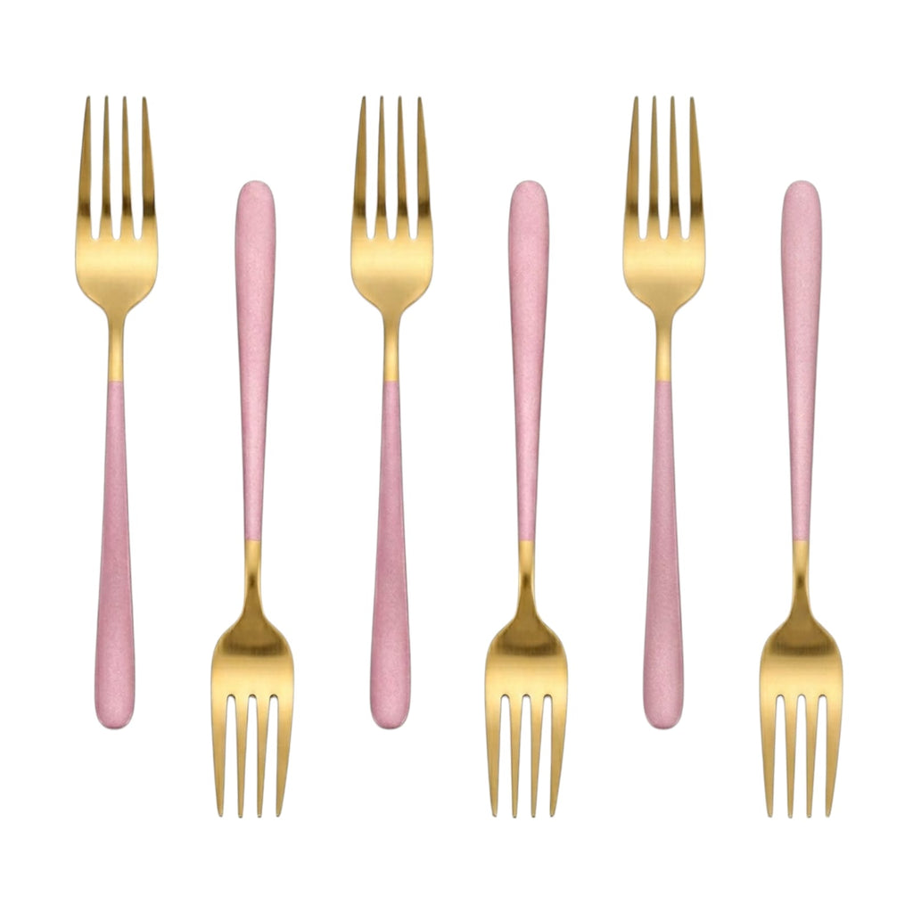 Set de tenedores / 6 piezas, color oro y rosa bebe