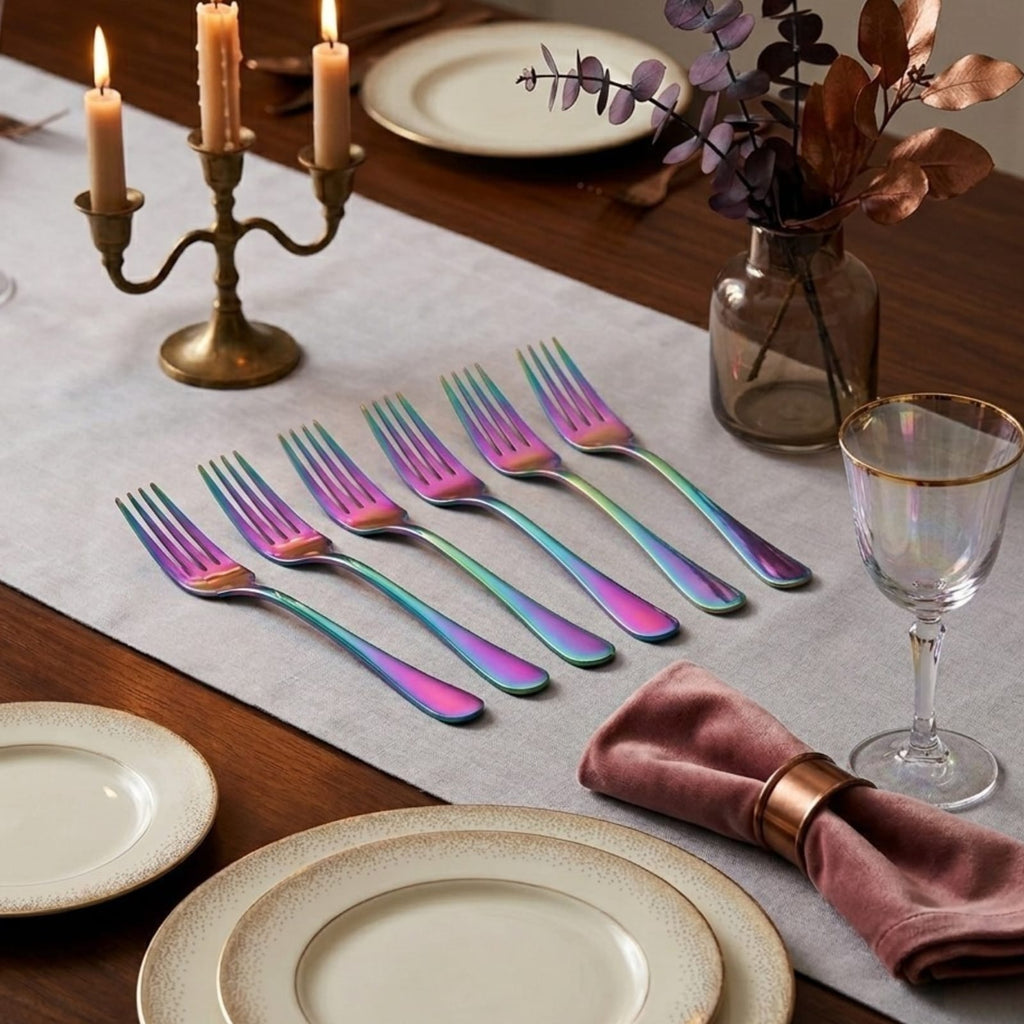 Set de tenedores / 6 piezas, color rainbow finish