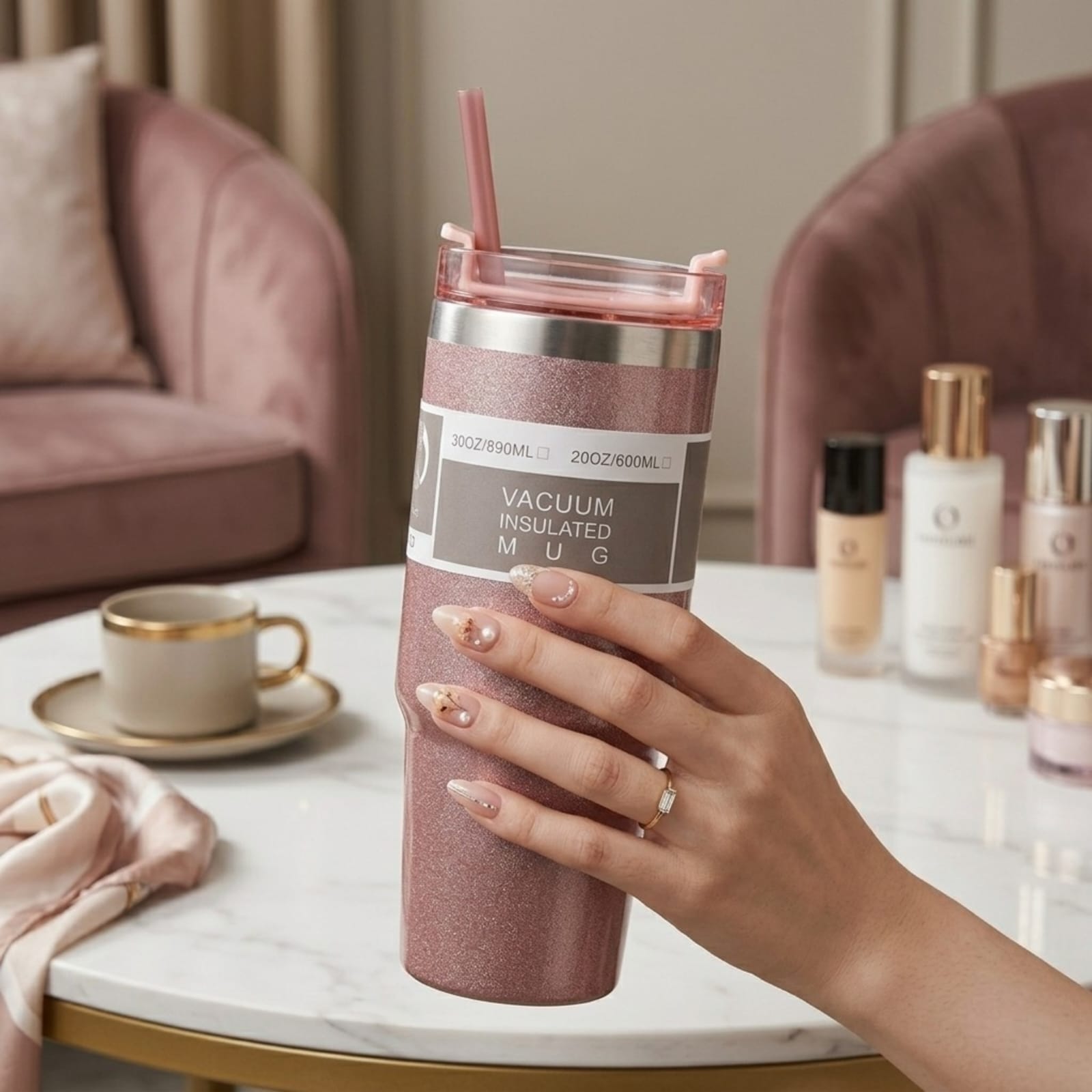 Vaso térmico acero inoxidable c/ glitter 30oz