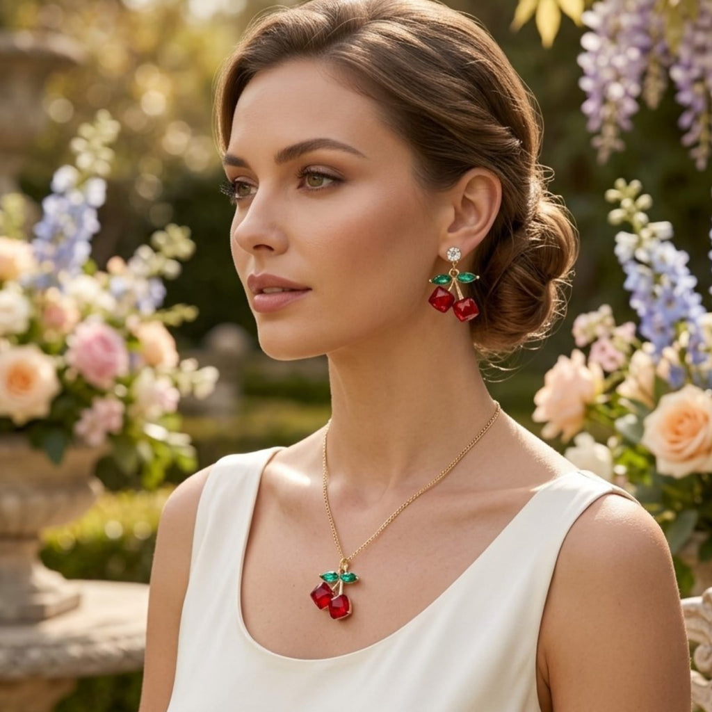 Set de Aretes + Collar de Cerezas