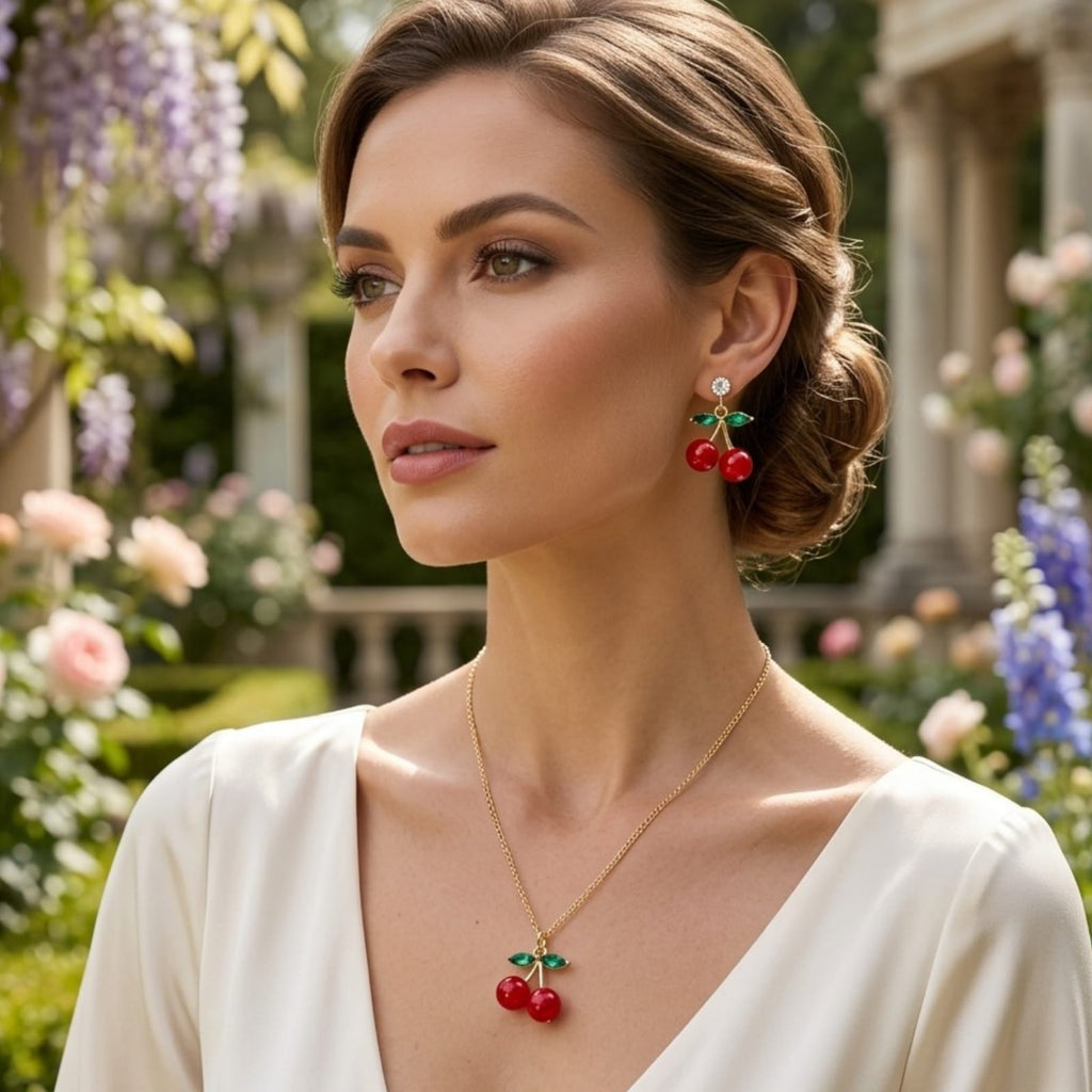 Set de Aretes + Collar de Cerezas
