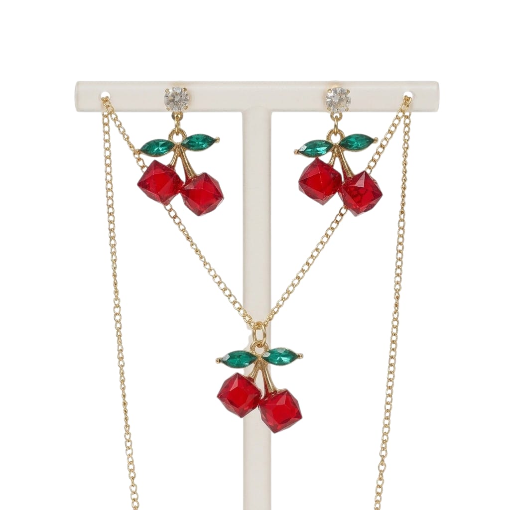 Set de Aretes + Collar de Cerezas