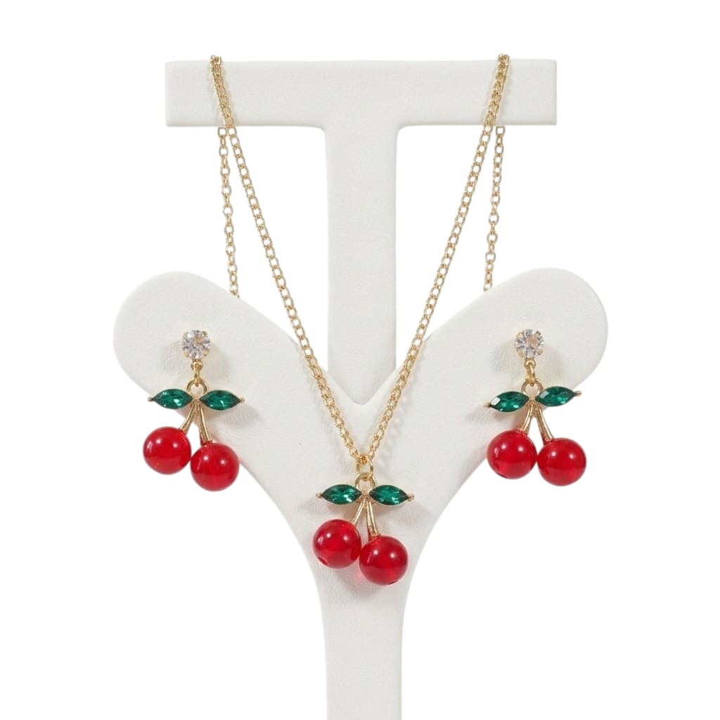 Set de Aretes + Collar de Cerezas