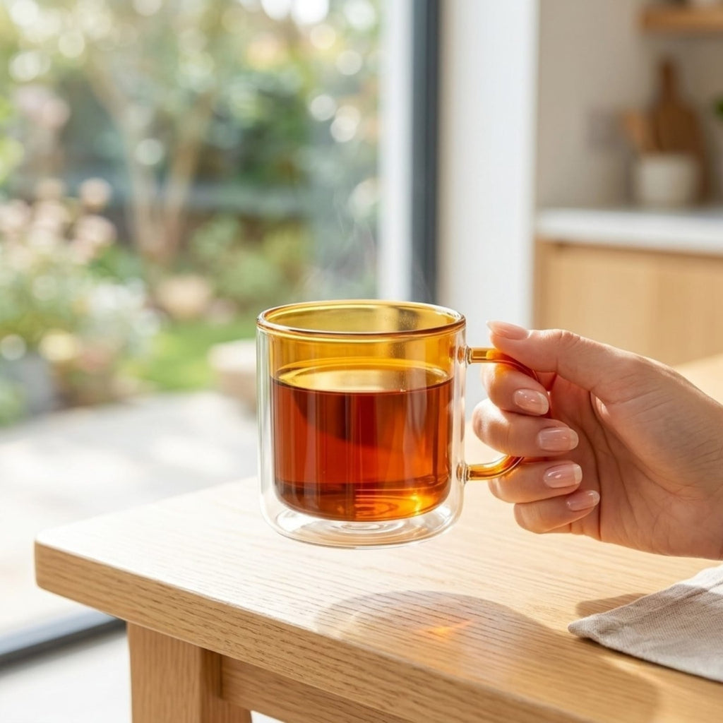 Taza vidrio, variedad de colores