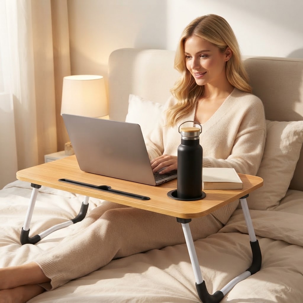Mesa plegable portátil con portavasos y soporte