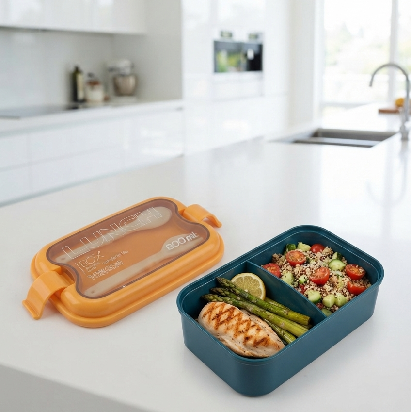 Lonchera bento 2 divisiones "lunch box" 800 ml con cubiertos